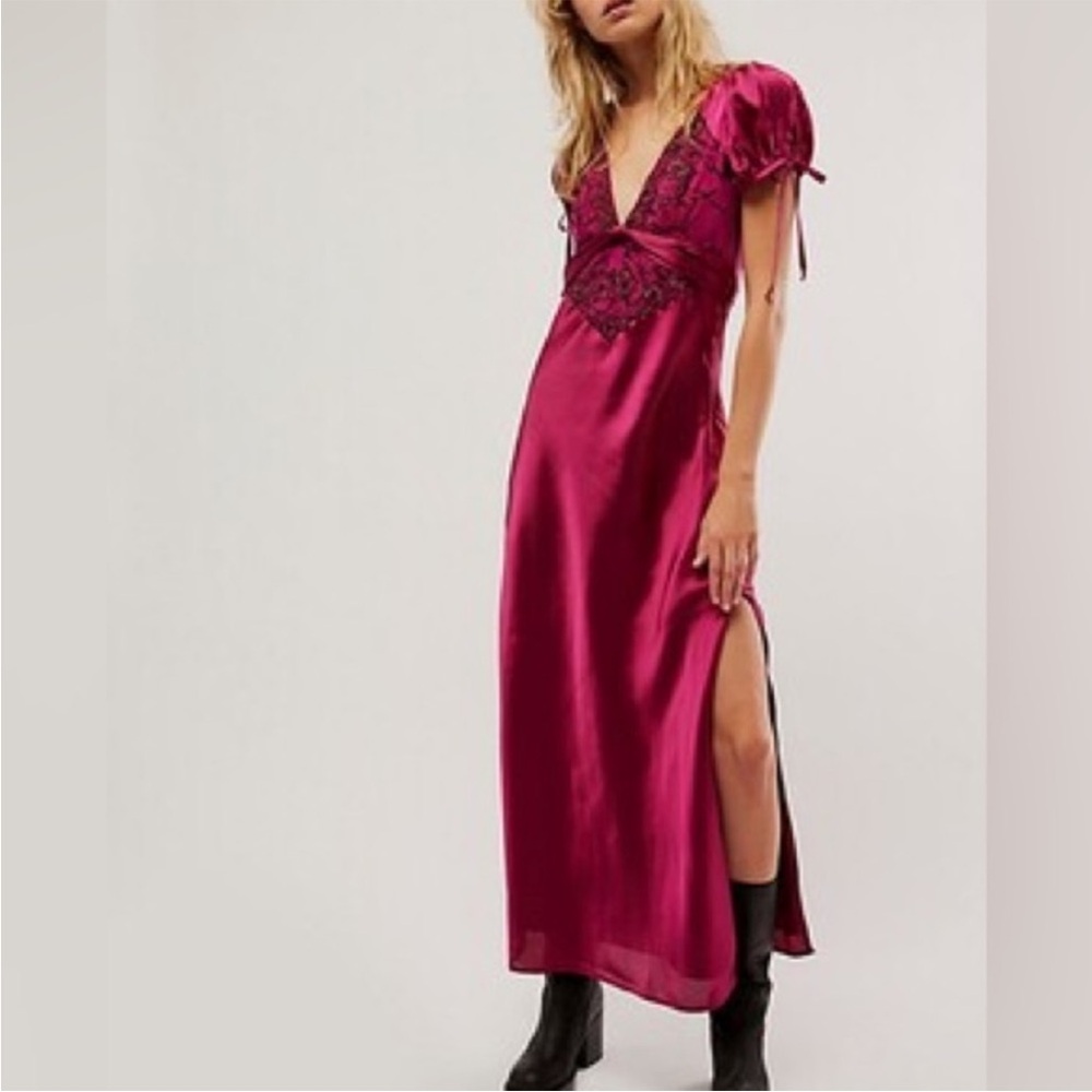 Free People Cooper Raspberry Pink Dress with Lace Details - Picture 5 of 6